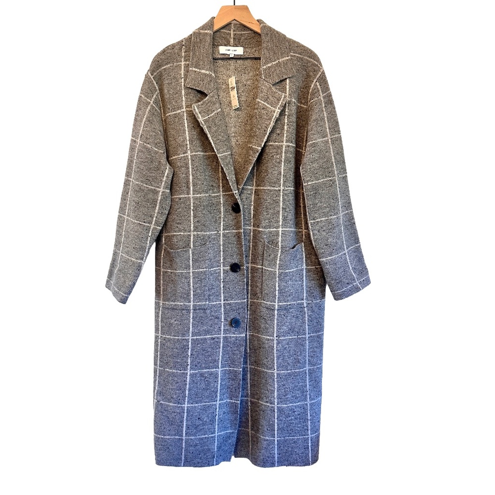 Anthropologie John + Jenn Windowpane Sweater Coat Jacket NWT Large Petite Gray
